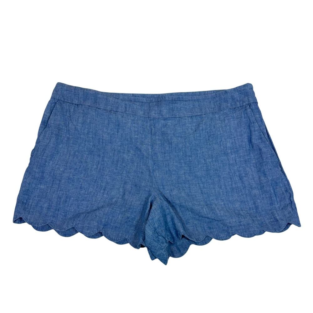 LOFT The Riviera Short Blue Cotton Linen Scalloped Hem Shorts Womens 14 488035